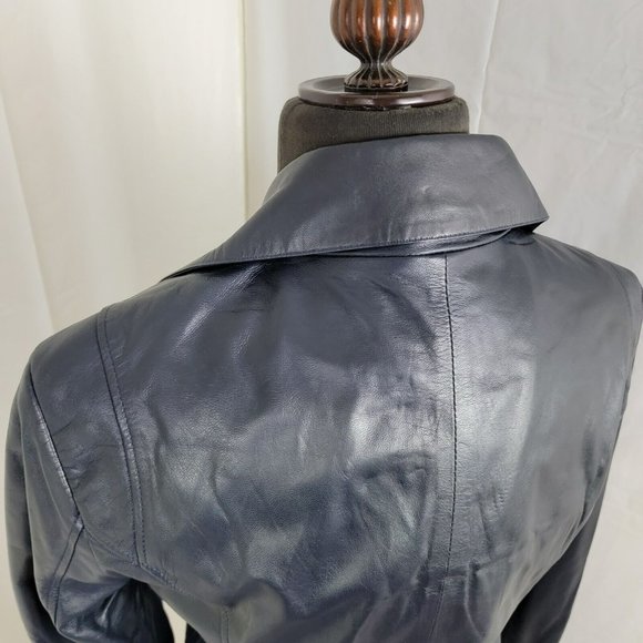 Tess Exotic Leather Biker Jacket Size Small Dark Blue 100% Sheepskin RARE UNIQUE - Picture 8 of 15